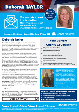 Deborah TAYLOR Printed at NO COST to the You Can Vote by Post Taxpayer in This Election