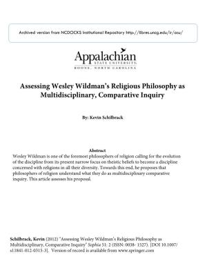 Assessing Wesley Wildman's Religious Philosophy As