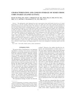 Characterization and Cooled Storage of Semen from Corn Snakes (Elaphe Guttata)