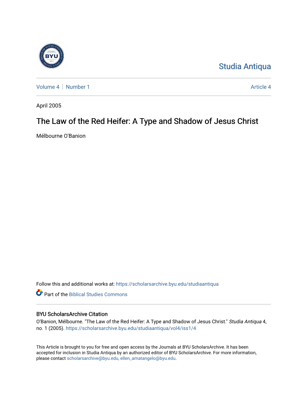 The Law of the Red Heifer: a Type and Shadow of Jesus Christ