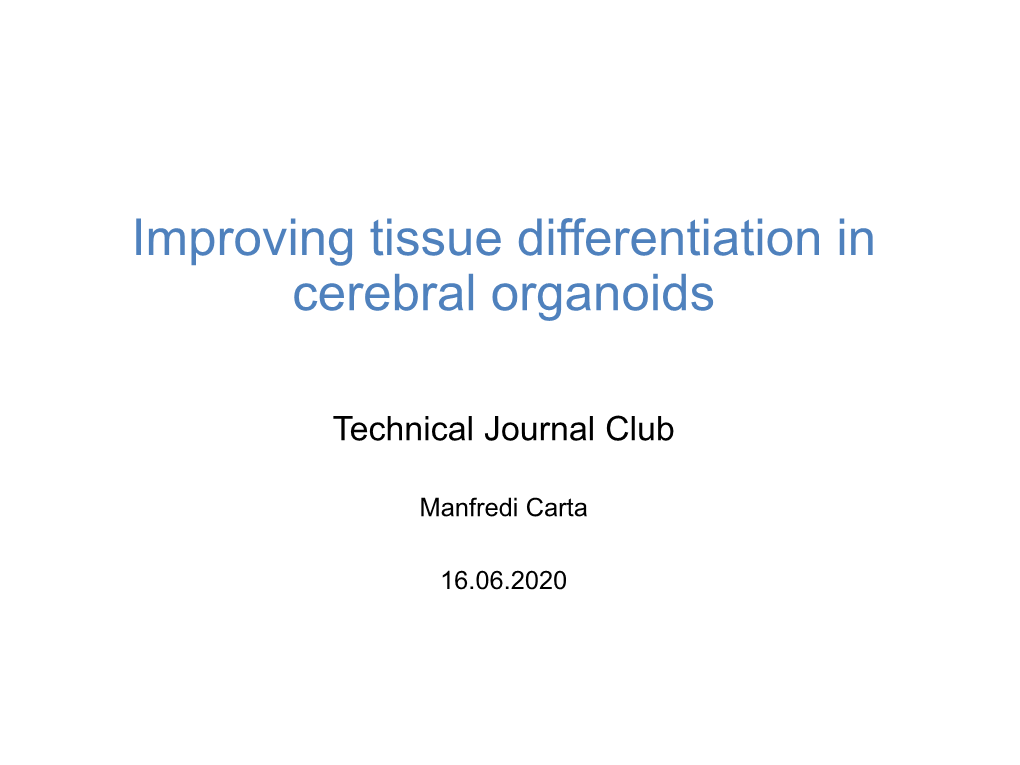 Improving Tissue Differentiation in Cerebral Organoids