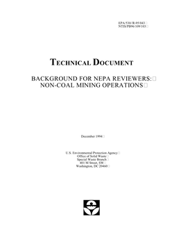Background for Nepa Reviewers: Non-Coal Mining Operations