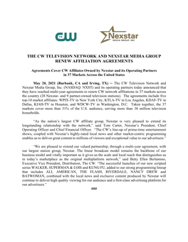 The Cw Television Network and Nexstar Media Group Renew Affiliation Agreements