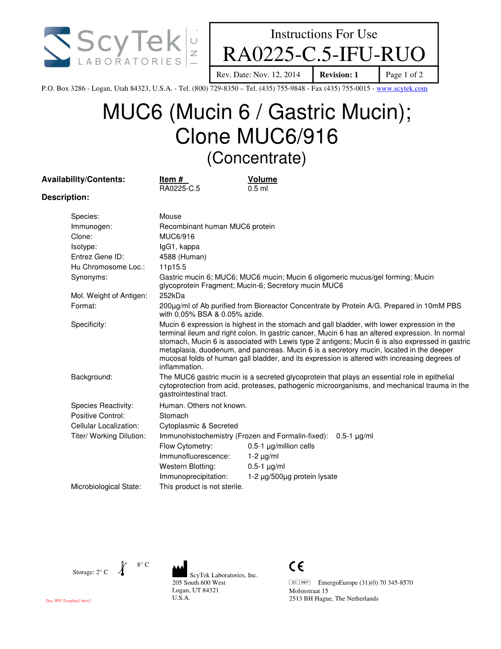 RA0225-C.5-IFU-RUO MUC6 (Mucin 6 / Gastric Mucin); Clone MUC6/916