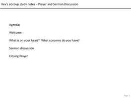 Kev's Egroup Study Notes – Prayer and Sermon Discussion Agenda