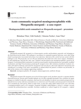 Acute Community-Acquired Meningoencephalitis with Morganella Morganii – a Case Report