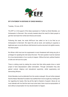65 KB 8Th Jul 2019 EFF STATEMENT in DEFENSE of ZINDZI MANDELA