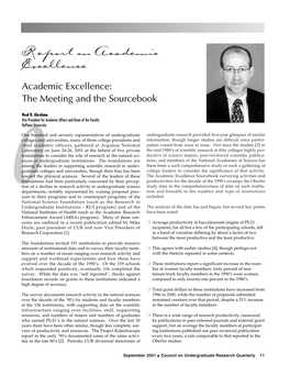 Report on Academic Excellence Academic Excellence: the Meeting and the Sourcebook