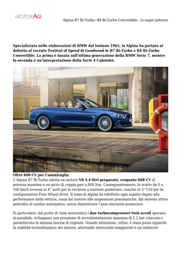 Alpina B7 Bi-Turbo- B4 Bi-Turbo Convertible : Le Super Potenze