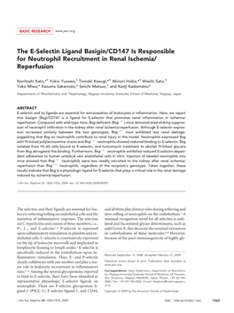 The E-Selectin Ligand Basigin/CD147 Is Responsible for Neutrophil Recruitment in Renal Ischemia/ Reperfusion