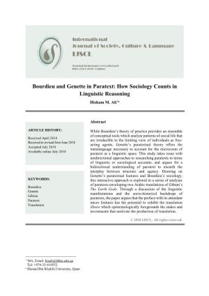 Bourdieu and Genette in Paratext: How Sociology Counts in Linguistic Reasoning Hisham M