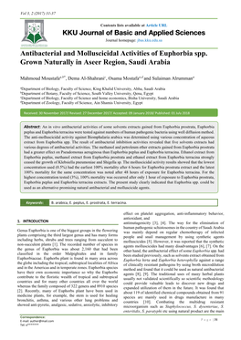 Antibacterial and Molluscicidal Activities of Euphorbia Spp. Grown Naturally in Aseer Region, Saudi Arabia