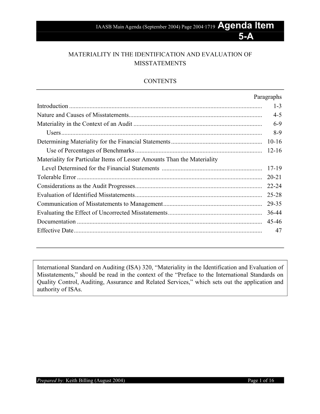 Materiality in the Identification and Evaluation of Misstatements