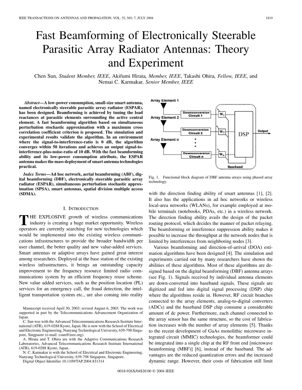 Fast Beamforming of Electronically Steerable Parasitic Array Radiator