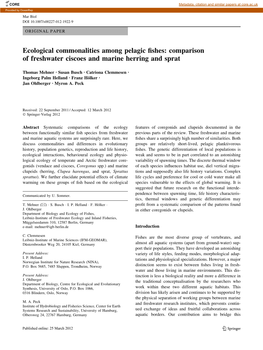 Ecological Commonalities Among Pelagic Fishes: Comparison Of