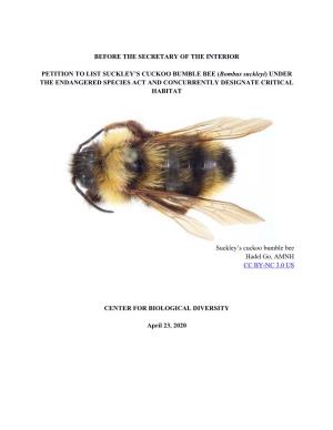 Suckley's Cuckoo Bumblebee Listing Petition