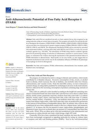 Anti-Atherosclerotic Potential of Free Fatty Acid Receptor 4 (FFAR4)