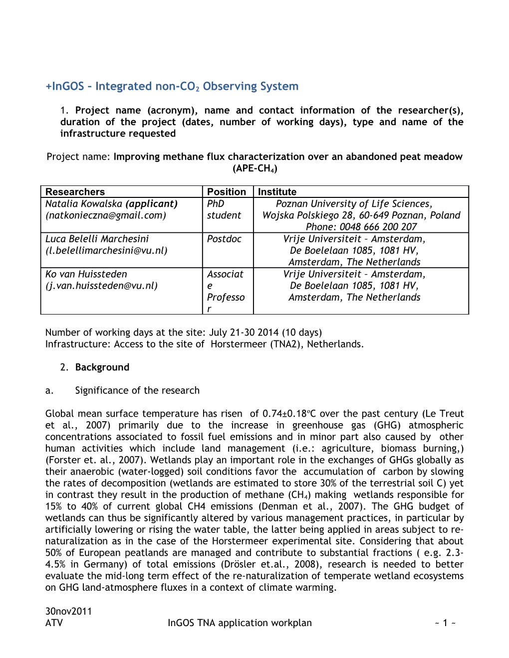 Ingos Integrated Non-CO2 Observing System