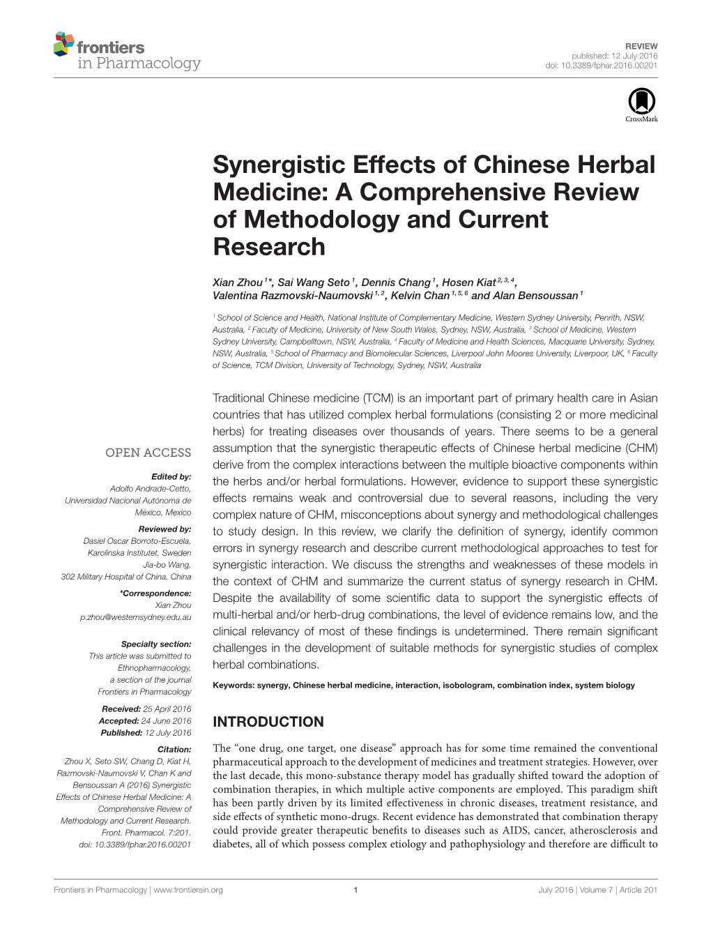 Synergistic Effects of Chinese Herbal Medicine: a Comprehensive Review of Methodology and Current Research