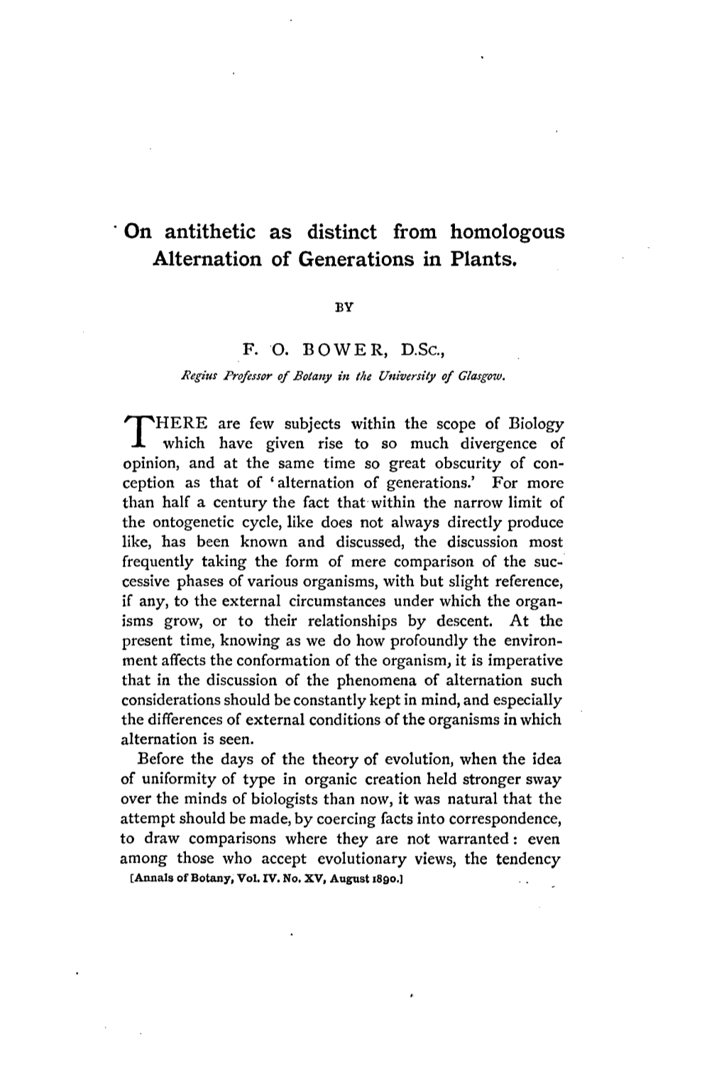 On Antithetic As Distinct from Homologous Alternation of Generations in Plants