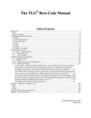 The TLG Beta Code Manual