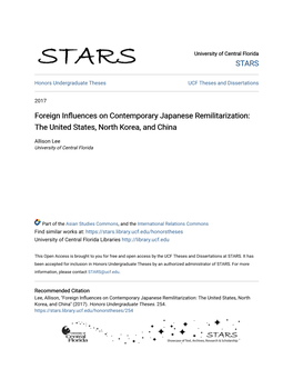 Foreign Influences on Contemporary Japanese Remilitarization: the United States, North Korea, and China