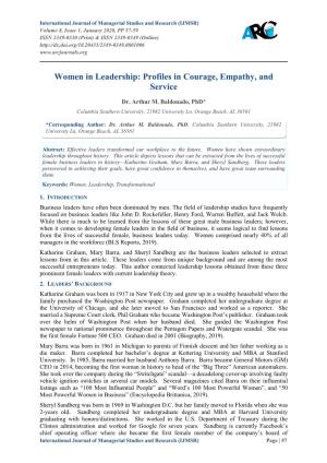 Women in Leadership: Profiles in Courage, Empathy, and Service