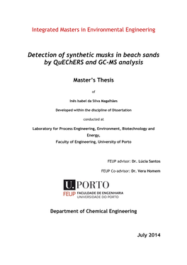 Detection of Synthetic Musks in Beach Sands by Quechers and GC-MS Analysis