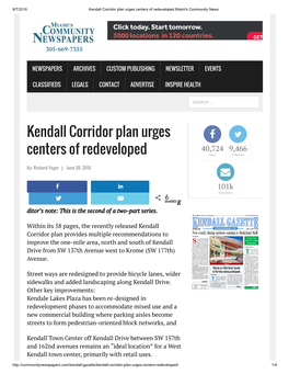 Kendall Corridor Plan Urges Centers of Redeveloped Miami's Community News