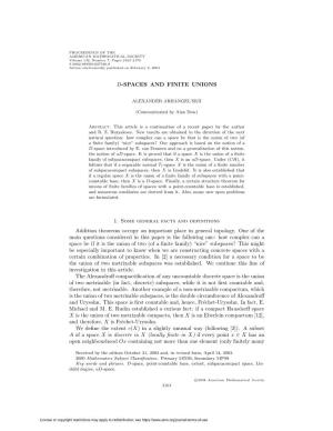 D-SPACES and FINITE UNIONS 1. Some General Facts and Definitions