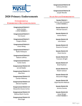 2020 Primary Endorsements STATE SENATE ENDORSEMENTS