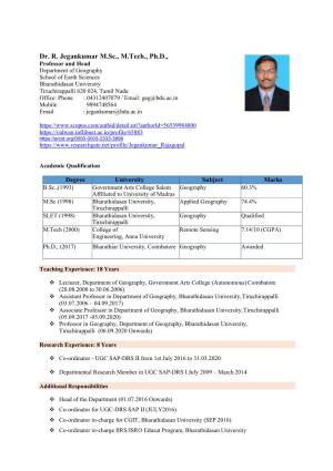 Dr. R. Jegankumar M.Sc., M.Tech., Ph.D