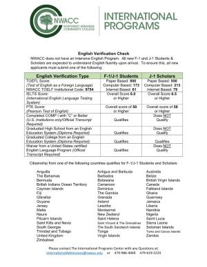 English Verification Type F-1/J-1 Students J-1 Scholars