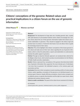 Related Values and Practical Implications in a Citizen Forum on the Use of Genomic Information