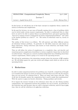 Lecture 7 1 Reductions