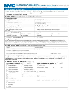 ENVIRONMENTAL ASSESSMENT STATEMENT SHORT FORM ● for UNLISTED ACTIONS ONLY Please ﬁll Out, Print and Submit to the Appropriate Agency (See Instructions)