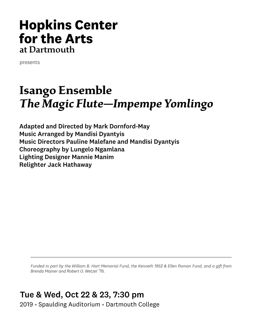 Isango Ensemble the Magic Flute—Impempe Yomlingo