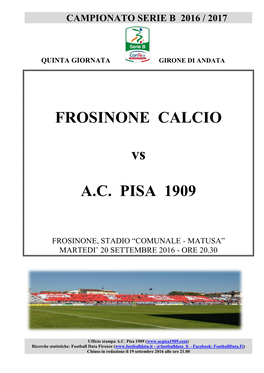 FROSINONE CALCIO Vs A.C. PISA 1909