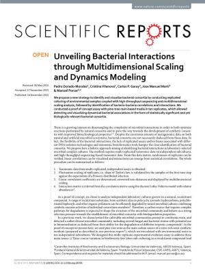Unveiling Bacterial Interactions Through Multidimensional Scaling and Dynamics Modeling Received: 06 May 2015 Pedro Dorado-Morales1, Cristina Vilanova1, Carlos P