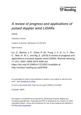 A Review of Progress and Applications of Pulsed Doppler Wind Lidars