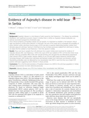Evidence of Aujeszky's Disease in Wild Boar in Serbia