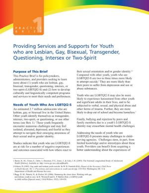 Providing Services and Supports for Youth Who Are Lesbian, Gay, Bisexual, Transgender, Questioning, Intersex Or Two-Spirit