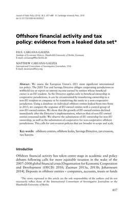 Offshore Financial Activity and Tax Policy: Evidence from a Leaked Data