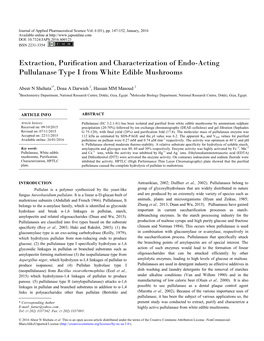 Extraction, Purification and Characterization of Endo-Acting Pullulanase Type I from White Edible Mushrooms