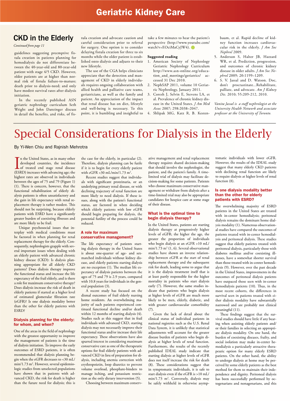 Special Considerations for Dialysis in the Elderly
