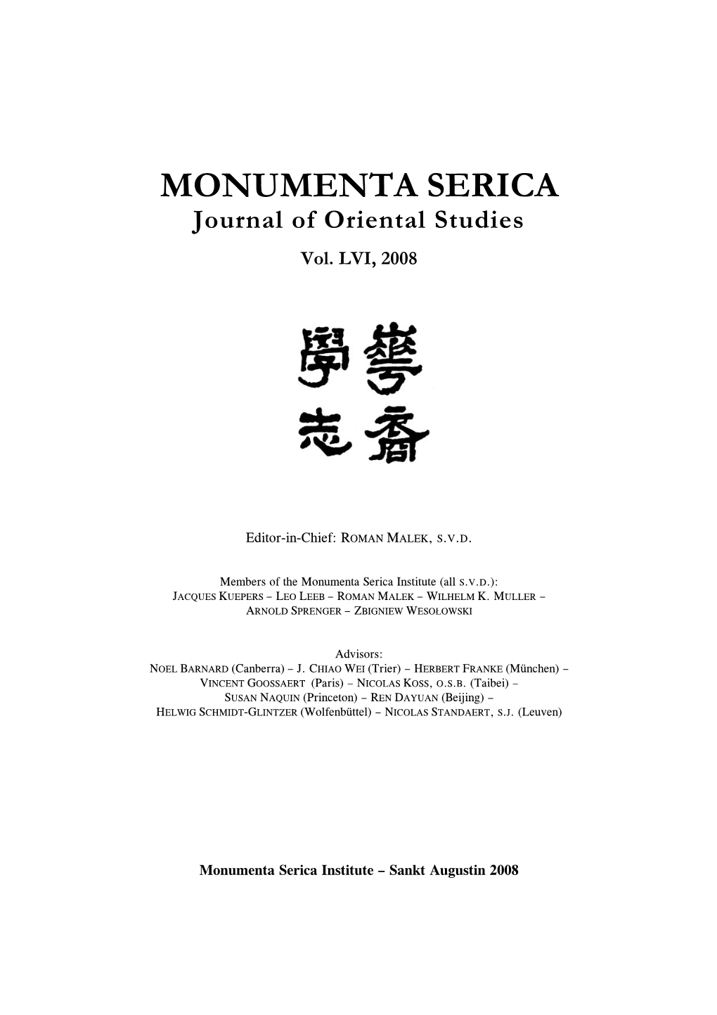 MONUMENTA SERICA Journal of Oriental Studies