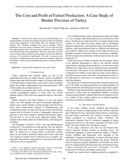 The Cost and Profit of Fennel Production: a Case Study of Burdur Province of Turkey