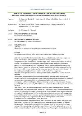 MINUTES of the ORDINARY PARISH COUNCIL MEETING HELD on THURSDAY 15Th SEPTEMBER 2016 at 7.15PM at STENSON FIELDS PRIMARY SCHOOL, STENSON FIELDS