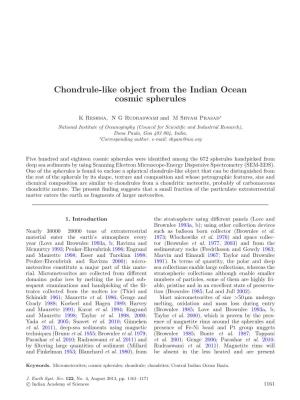 Chondrule-Like Object from the Indian Ocean Cosmic Spherules