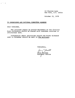 Ryflwl Enness Al Office REPORT on CRITICAL MASS CONFERENCE by Arnold Weissberg, October 16, 1978